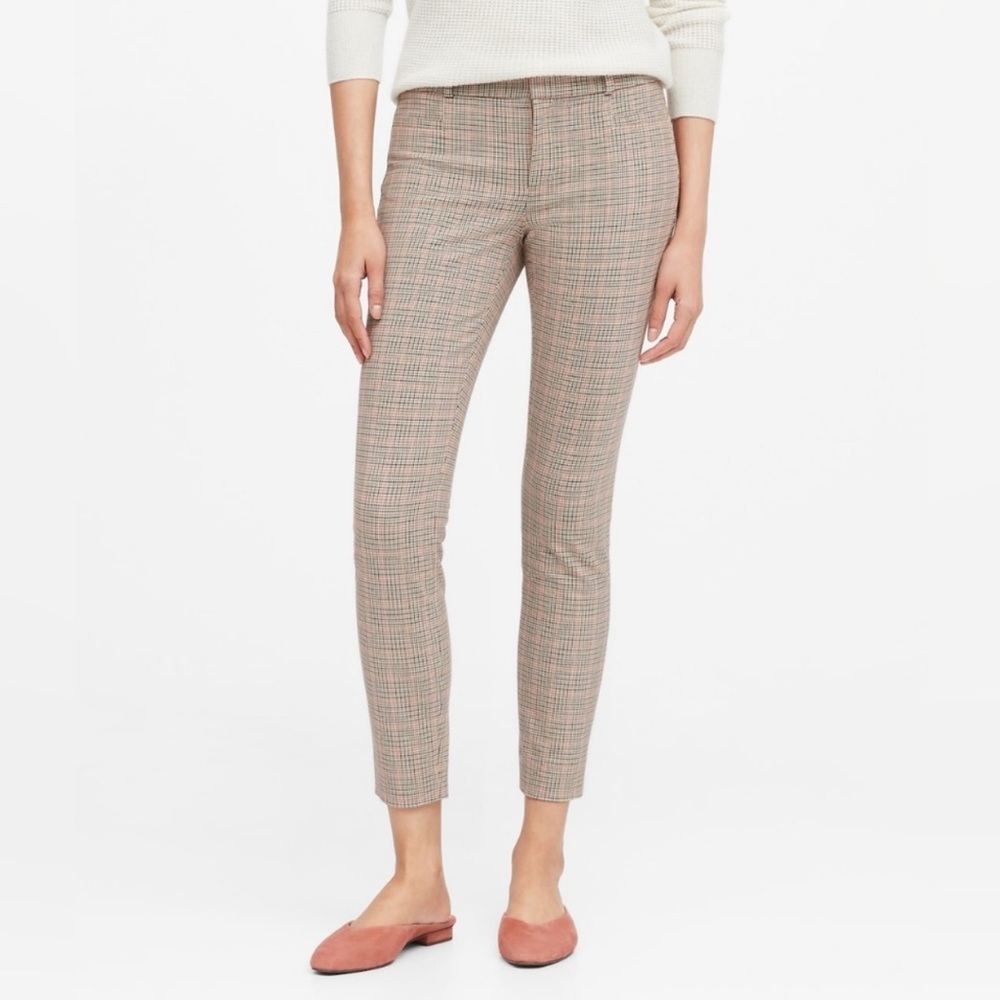 NEW Banana Republic Sloan Skinny Fit Washable Ankle Pant Pink/Black Plaid Size 4